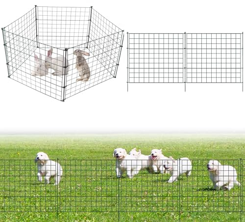 Fiqops Clôture d'Étang en Métal - 10 Éléments et 12 Barres de Fixation - Flexible et Extensible pour Jardin, Chiots et Chiens (Droite, Verte)