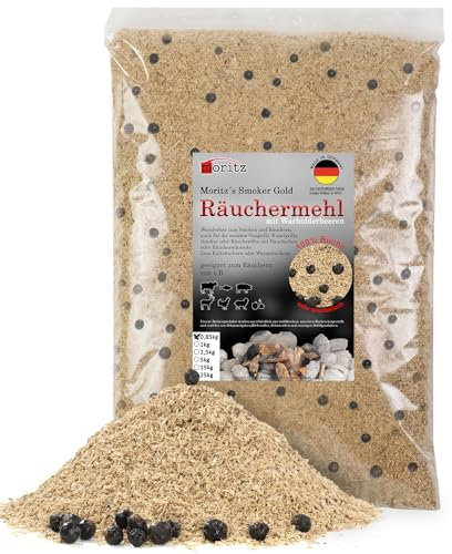 Moritz 0,85 kg de farine de fumage en hêtre avec genévrier fin 0,5-1 mm I Fumoir à froid de poisson, viande, saucisse, fromage, légumes, également pour barbecue, barbecue