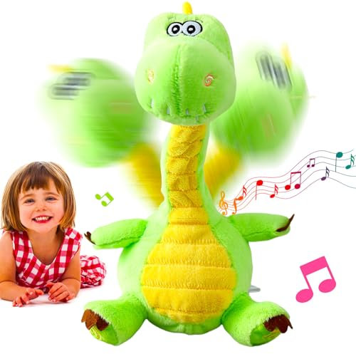 13 Green Talking Dancing Dinosaur, Repeating What You Say Mimicking Recording Plush Baby Toy Musical Songs Singing Talking Animated Twisting Gifts of Birthday Party Funny Toys for Toddler Kids