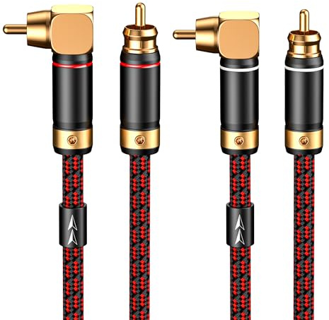 Primeda Audiophiles RCA/Phono Cable 2 RCA Male to 2 RCA Male HiFi System Interconnect Cable Braided for Home Cinema Subwoofer Amplifiers Blu-ray (Straight to Right Angle, 3.2ft/1m)