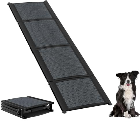 Froadp Hunderampe Klappbar aus Aluminium, 157x43cm Hundetreppe für Auto, SUV, LKW & Wohnwagen, rutschfest, Hohe Tragkraft bis 110 kg, Hundeautorampe Schwarz