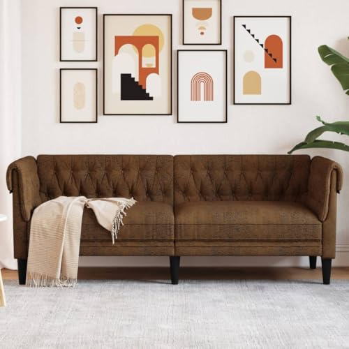 Xichuzi Sofá Chesterfield de 3 plazas Tela marrón, Sofas De Salon, Sofa Relax - 372564