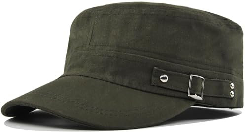 Rumnoke Cadet Army Cap for Women Men Unisex Flat Top Cap Adjustable Military Corps Hat Baseball Cap Green