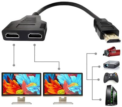 Adattatore Splitter HDMI, 1080P HDMI Splitter 1 a 2 vie Maschio a Doppia Presa Cavo da 2 Femmina per HDTV HD LED Monitor LCD e Proiettori Supporta Due Televisori Solo Dispositivo Alla Volta
