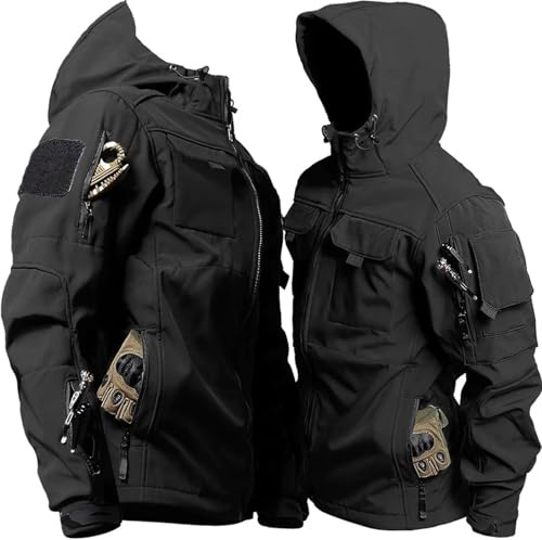 Stafeny Chaquetas tácticas para hombres, estilo militar, exterior, impermeable, capucha, cortavientos, ropa de trabajo, Soft Shell, Negro, medium (FR/ES, Alpha, XL, Regular, Regular)