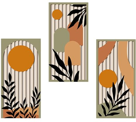 KiKiHong 3 Piezas Decoración de Pared de Madera con Plantas Geométricas,Cuadros Modernos Estilo Boho,Decoración Minimalista de Madera para Sala,Dormitorio,Oficina,40 x 20 cm