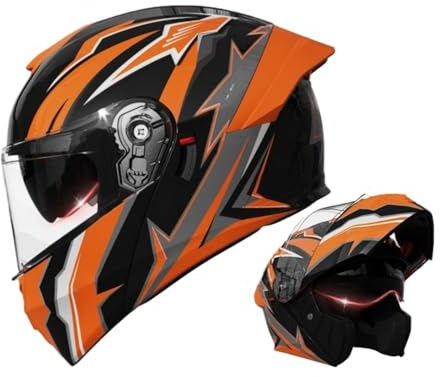 Casco Modulare Da Moto, Omologato ECE, Casco Da Moto Apribile Per Uomini E Donne Adulti, Casco Integrale Da Moto Con Doppia Visiera I,(54-61CM)