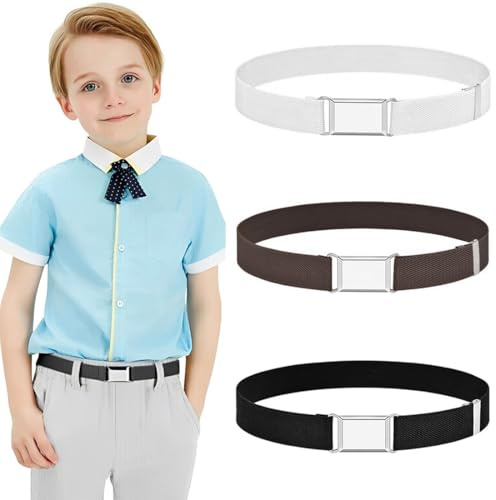 GWEOR 3 Pezzi Elastica Cintura per Bambini, Regolabile Cintura Elastica con Fibbia Quadrata per 2-13 Anni per Ragazzi Ragazze Jeans, Pantaloncini, Pantaloni, Vestito