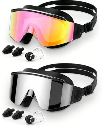 Maraiss 2 Pack Adult Swimming Goggles Wide Vision Clear Lenses, Anti-Fog UV Protection Leak-Proof Silicone Seal, Goggles for Men and Women Ideal for Pool & Open Water Training