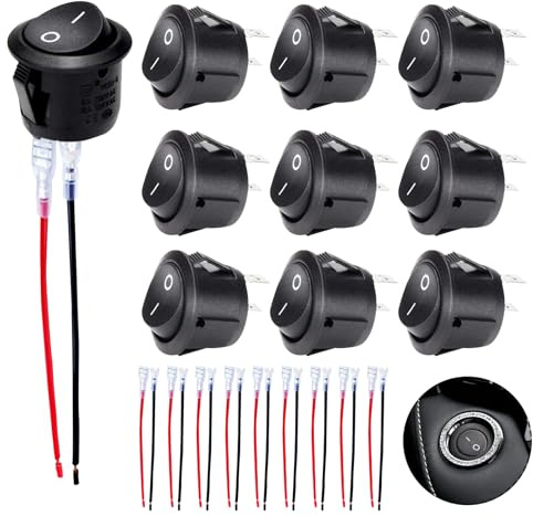 10 interruptores basculantes de 12V, interruptor basculante con cable de 15cm, 2 polos, posición ON-OFF SPST, botón redondo, interruptor de palanca para interruptor de luz, autocaravana, coche