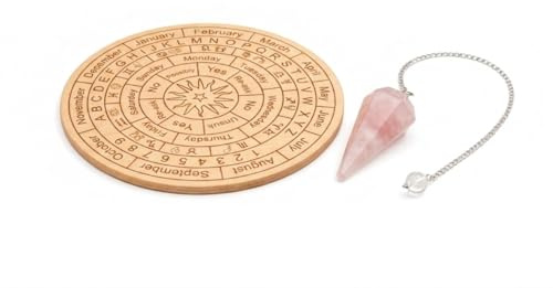 KULIA® Kristallpendel med Trä Slagtavla Feng Shui Rosenkvarts Sten Reiki Pendel Trommelsten Slagtavla Kit Naturlig Ädelstenspendel med Graverat Diagram Reikigåvor
