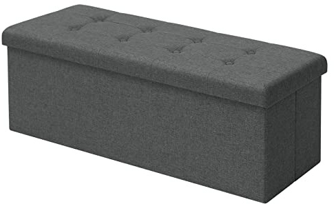 WOLTU Sitzbank mit Stauraum 110cm, Truhe mit stauraum 118L Faltbar, Sitztruhe Sitzbox Aufbewahrungsbox klappbare, Bettbank Schlafzimmer, belastbar bis 300 kg, aus Leinen, Dunkelgrau