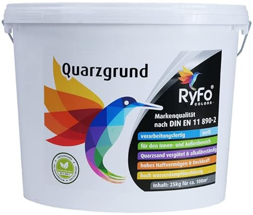 RyFo Colors Quarzgrund 25kg - Profi Putzgrund weiß als Putzgrundierung für einen extrem griffigen Untergrund, innen und außen, gebrauchsfertig, zertifiziert