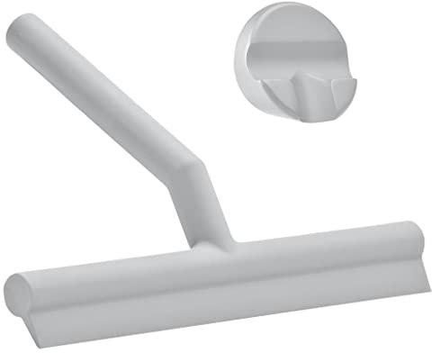 Zone Denmark Duschabzieher – Bad- und Duschwischer mit Halter – Magnetische Wandhalterung mit doppelklebendem 3M Tape – Silikon und Kunststoff, rostfrei – 21 x 17 x 3,5 cm – Soft Grey (Grau)