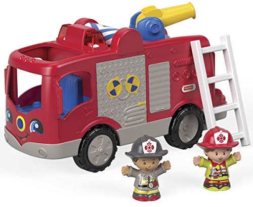 Fisher-Price Little People Camión de bomberos Coche de juguete con luces y sonidos y 2 figuras, juguete para bebés +1 año, versión español (FPV33)