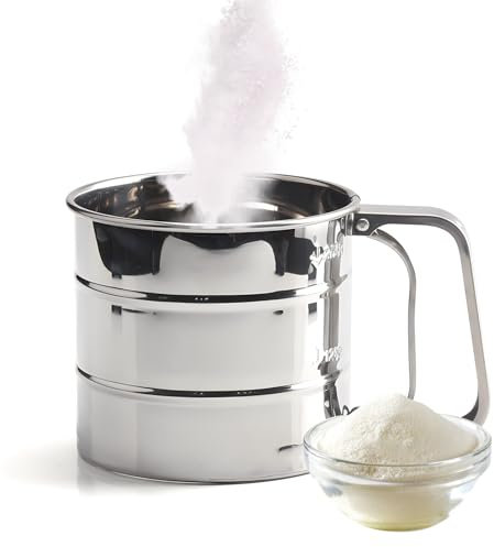 Setaccio da Cucina, Setaccio per Farina e Zucchero a Velo, Acciaio Inossidabile, 15,5×10,6×9,5 cm, per Spolverare Fine e Cospargere, per 250 Grammi di Farina/Zucchero a Velo