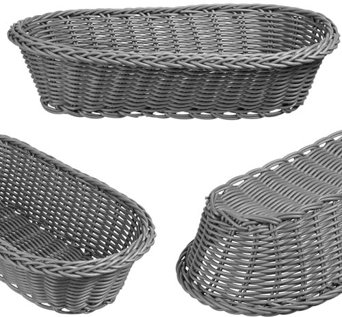 KADAX Cesta trenzada para pan de polipropileno, fruta, cesta para alimentos en 3 colores diferentes, cesta de desayuno trenzada, cesta para cubiertos, cesta de almacenamiento (gris, alargada)