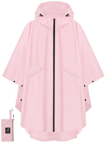 PTEROMY Rain Poncho for Adults with Zipper, Waterproof Hooded Raincoat