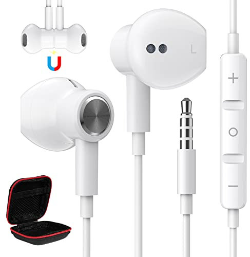 Auriculares con Cable para Xiaomi Redmi Note 14 13 12 Pro 11 POCO X6 C75, Auriculares 3,5mm Jack con Microfono Estéreo Magnéticos Cancelación Ruido para Samsung Galaxy M23 M33 iPhone 6 5 OPPO A94 iPad