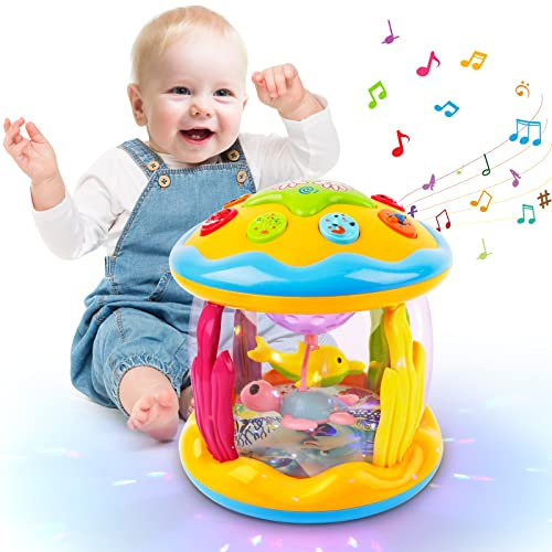 m zimoon Jouets Musicaux 6 9 12 18 Mois Plus Bébé, Projecteur Tournant Jouet avec Musique et Multicolores Lumières, éducatif Cadeau pour 1 2 Ans Filles et garçons