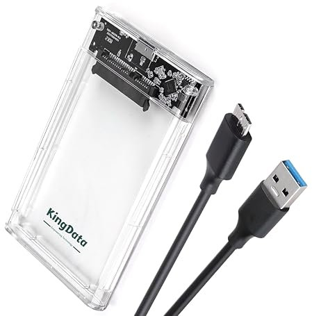 KingData Caja de disco SSD SATA III USB 3.0 Caddy Case lector externo portátil Fast Data Transfer UASP cable incluido indicador LED sin herramientas transparente