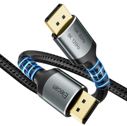 Elecan Displayport Cable 2.1,16K DP 2.0 Cable 4 FT [16K@60Hz, 8K@120Hz,4K@240Hz@165Hz@144Hz,80Gbps] HDCP DSC 1.2a HDR10 for 4090 Graphics Gaming Monitor-Sturdy Flexible Display Port Cable Cord 2.0/1.4
