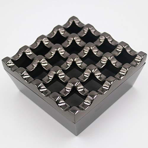 Metal Ashtrays for Cigarettes and Cigars Windproof Ashtray for Home Hotel Garden and Desktop Use,1 Pcs (Gun Black, Medium-16 hole)