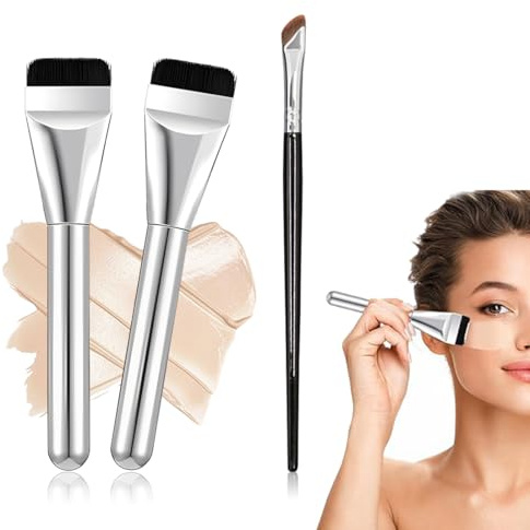 QOWUXHZ 2 Pièces Pinceaux Ultra Fins Pour Fond De Teint Fond De Teint Correcteur De Cernes Pinceau À Poudre Liquide Pour Fond De Teint Liquide Crème Ou Poudre Avec 1 Pinceau Eyeliner Incliné