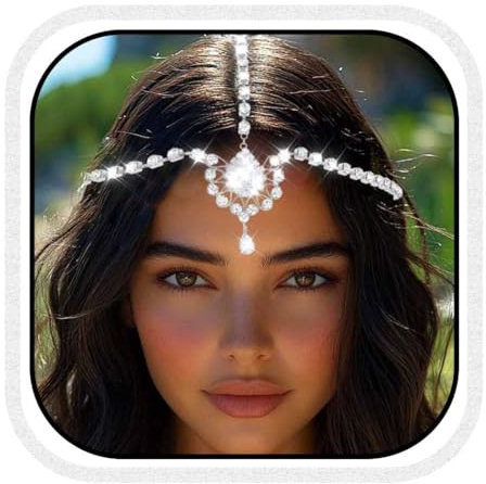 Fashband Strass-Kopfkette mit Kristall-Anhänger, Haarkette, Braut-Stirnbänder, Hochzeit, Abschlussball, Haarschmuck für Frauen(S, Einheitsgröße)