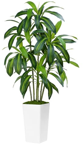 ZEEOZE Pianta Artificiale Dracaena da 150cm Piante Finte da Interno Con Fioriera Alta Bianca Piante Artificiali da Esterno Per Soggiorno Camera da Letto Ufficio Casa Corridoio Decorazione (1Pz)