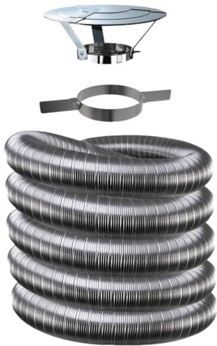 Kit tubage flexible double peau inox diamètre 130 + collier + chapeau Edilinox Longueur du conduit 5 mètres