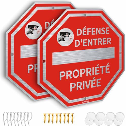 2 Pièces Panneau Propriété Privée Aluminium, Cm 20 x 20 Plaque de Video Surveillance et Alarme, Panneaux de Vidéosurveillance Défense d'Entrer Octogonal (Propriete Privee)