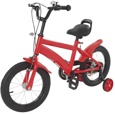 HPDTZ 14'' Children's Bicycle, Children's Learning Bicycle, Kids Bike for Children Ages 3-5, 14 inch Wheels with Stabilisers (Red)