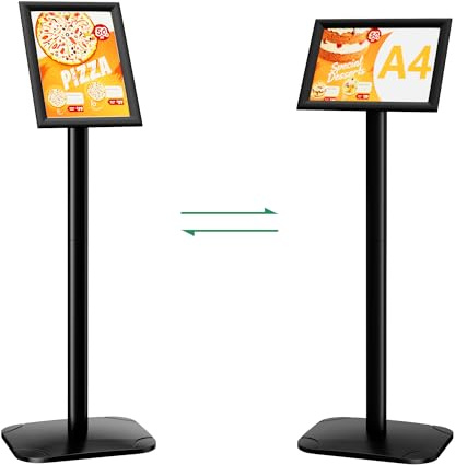 VOCON Infoständer DIN A4, Plakatständer mit stabiler Basis, Kundenstopper, Präsentationsständer, A4 Werbeständer mit Drehbarem Display und Einfachem Inhaltswechsel (Schwarz)