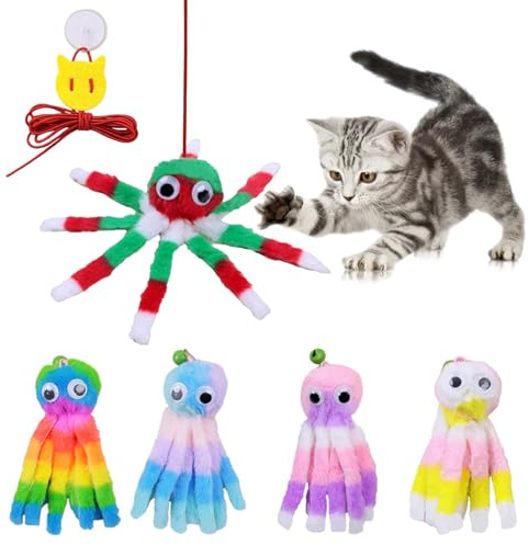FOSDICK 5 Pezzi Giochi per Gatti in Casa, Colorato Giochi Gatto a Forma di Polipo Gioco Gatto con Campanellino Peluche giochi Gatti Appendibile Interattivi Giocattoli per gatti e Gattini da Masticare