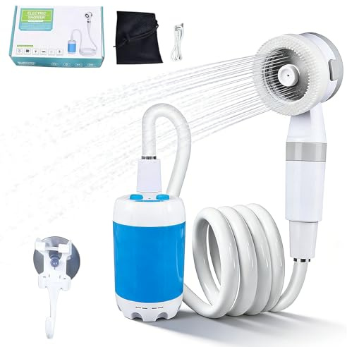Ducha portátil de camping con bomba, 6000 mAh ducha de camping con batería, ducha móvil para exteriores con cabezal de ducha y manguera, modo de agua dual portátil para camping, viajes, jardín