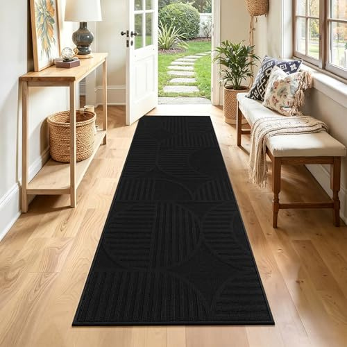 SHACOS Alfombra antideslizante para pasillo, 60 x 180 cm, lavable, para pasillo, cocina, entrada, lavandería, dormitorio, color negro