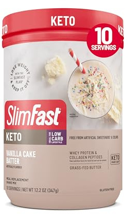 SlimFast Keto Meal Replacement Powder, Vanilla Cake Batter, 10 Servings