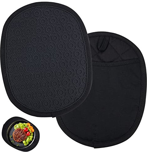 2 Pièces Maniques de Cuisine avec Poche,2 en 1 Manique Silicone Résistant et Gant Anti Chaleur 260 °C,Noir épaisses Gants de Cuisine,Antidérapantes Maniques pour Cuisiner, Cuire, Griller (20x25cm)