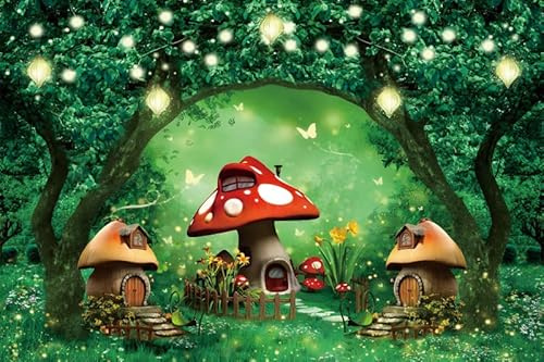 Yeele 12x8ft Spring Enchanted Forest Backdrop Wonderland Fairy Tale Mushroom House Butterfly Photo Background for Wedding Baby Shower Birthday Party Banner Cake Smash Decor Portrait Studio Props