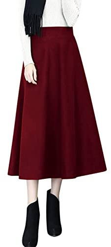 Jupes d'hiver longues pour femme - Taille haute élastique - Ligne A - Jupe midi plissée en laine - Jupe pour femme - Jupes d'hiver longues, a, 52