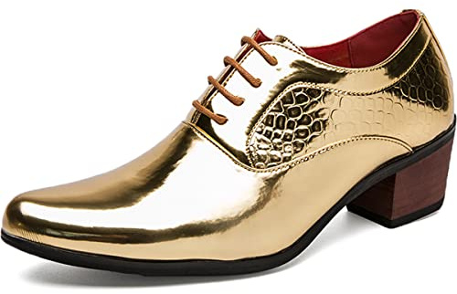Zaylee Oxford para hombre zapatos dorados de noche con cordones, charol vintage, boda, UE 42-oro