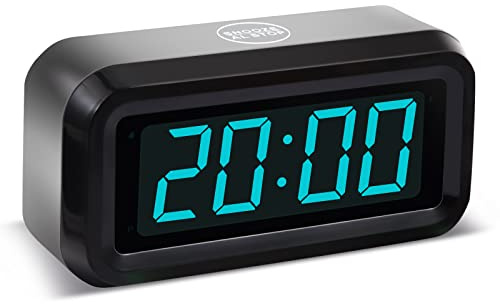 Timegyro Digitaler batteriebetriebener Wecker mit LED-Anzeige für das Schlafzimmer, Lange Batterielebensdauer von 12 Monaten, 3 Helligkeitsstufen, 12/24 Stunden, Snooze