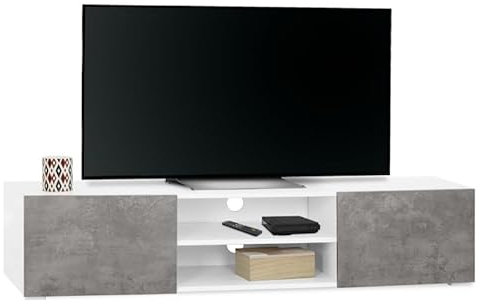 IDMarket - Meuble TV 140 cm ELI Blanc Portes Effet béton