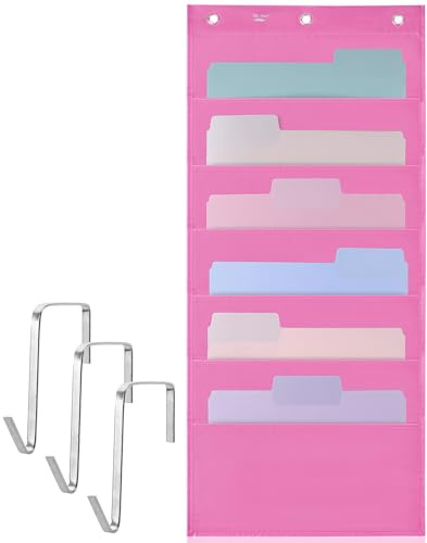Mr. Pen- Hanging Wall File Organizer, 6 Pocket, Pink, 3 Overdoor Hangers Included, Over The Door File Organizer, Hanging Folder Organizer, Wall Folder Organizer, Hanging File Organizer for Wall