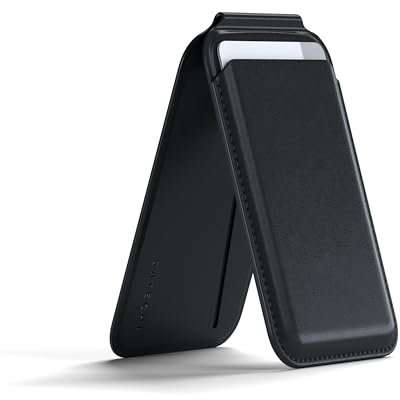 Satechi Porte-Cartes MagSafe et Support pour iPhone, MagSafe Wallet avec 4 Emplacements pour Cartes, NFC, Magnétique pour Tous Les iPhone 17 16 15 à 12 – Matériau Premium (PU) Noir