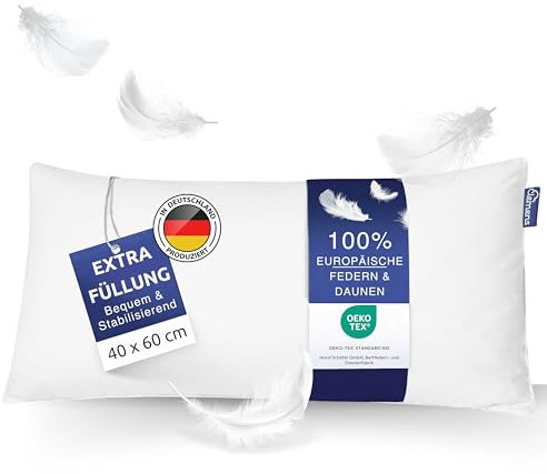 Clemens festes Federkopfkissen 40x60 cm - Stützendes Federkopfkissen 100% Europäische Federn (900g), Federkissen hart & stützend - Kopfkissen für Rücken- & Seitenschläfer