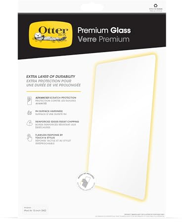 OtterBox Premium Glass Screen Protector for iPad Air 13-Inch (2024 M2, 2025 M3), Tempered Glass, advanced Scratch Protection