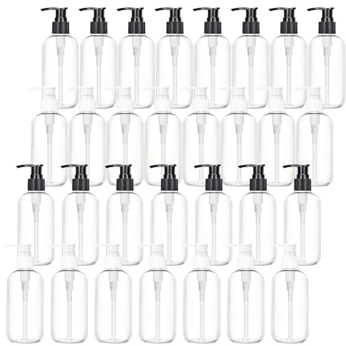 30 Pack 250 ml Plastic Pump Bottles, Clear Refillable Lotion Dispensers