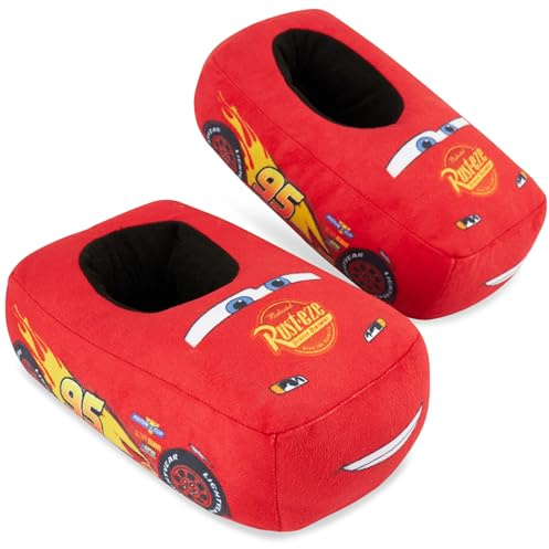 Disney Cars Slippers Boys, 3D Plush Slip On Mules, House Slippers Non Slip, Lightning McQueen Indoor House Shoes, Gifts for Boys (12/13 UK, Red)